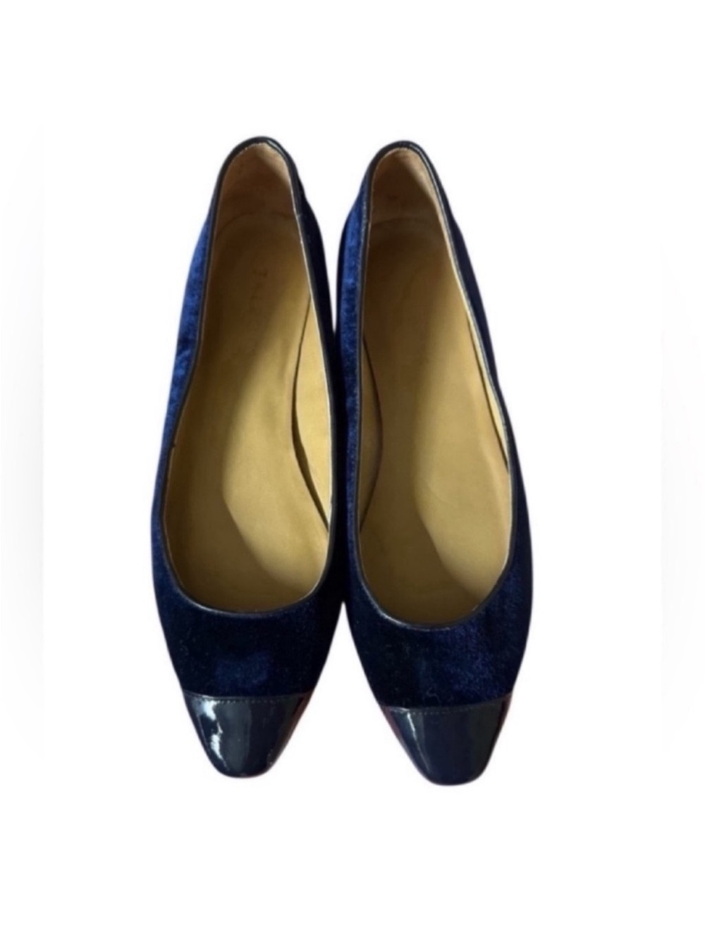 Talbots Navy Velvet Pointed Toe Flats with Patent Cap - Picture 4 of 8